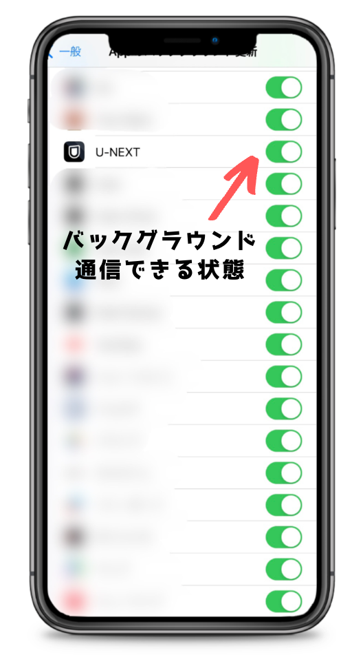 iPhoneのバックグラウンド通信設定画面