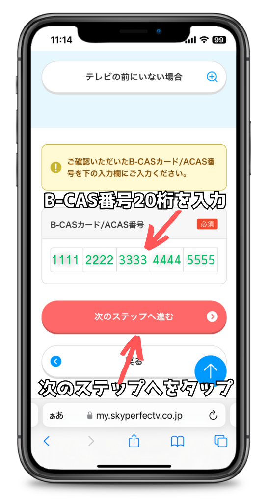 スカパー！契約に必要なB-CAS番号入力画面