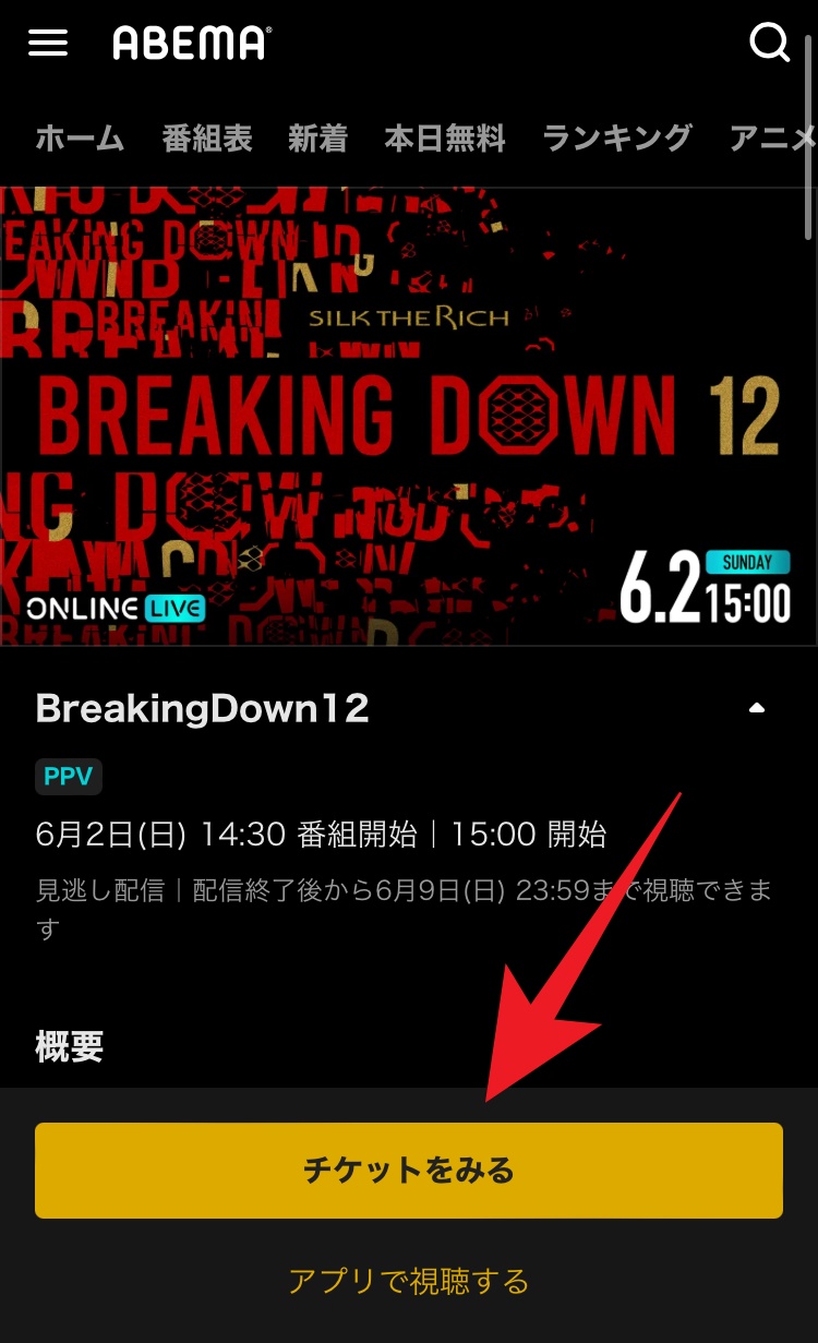 ABEMAで購入するPPVの詳細画面