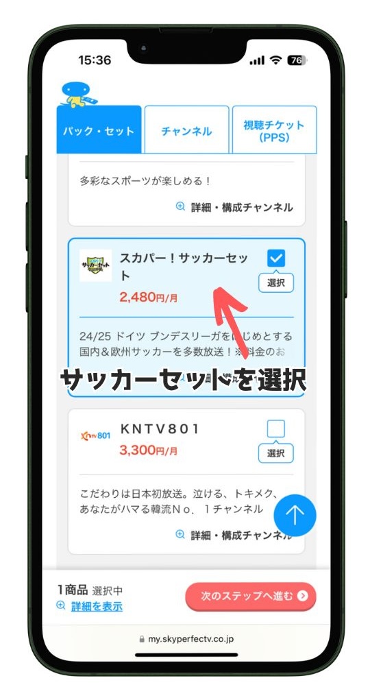 スカパー！プラン・セット選択画面
