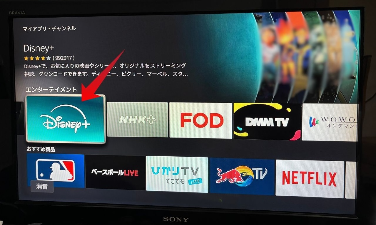 Amazon Fire TV Stickのアプリ選択画面