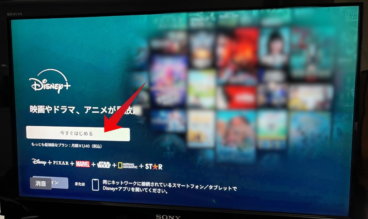 Amazon Fire TV StickでDisney+アプリを起動した画面